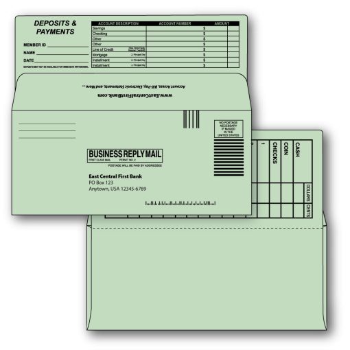 9 bangtail bank-by-mail remittance envelope green custom printed