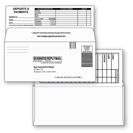 9 bangtail bank-by-mail remittance envelope white custom printed