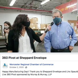 Happy Manufacturing Day from Worcester Chamber!! Thank you to Sheppard Envelope and Linc Spaulding, CEO, for giving us a special tour for our FB Live 360 Pivot sponsored by Murray & Murray, LLP