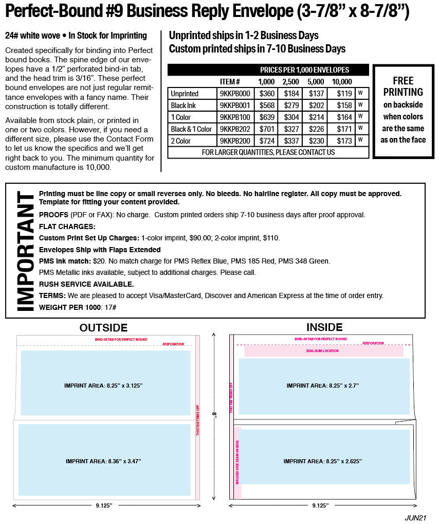 Perfect-Bound #9 Business Reply Envelope Unprinted | Sheppard Envelope