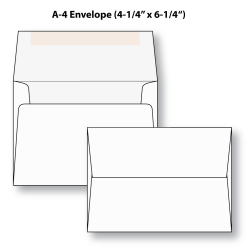 A4 envelope (4-1/4 x 6-1/4) made from 60 pound Husky white stock with full seal