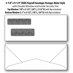 Overstock payroll double window envelope postage meter style with inside security tint