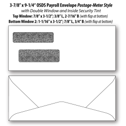 Overstock payroll double window envelope postage meter style with inside security tint
