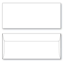 Number 10 side seam booklet envelope with 1-1/4" seal flap made from 24# white wove stock