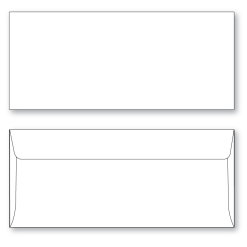 Number 10 side seam booklet envelope with 1-1/4" seal flap made from 24# white wove stock