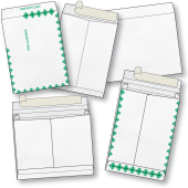 Herculink flat and expansion envelopes in select catalog and booklet sizes plain and with first class green diamond border and peel n seal closure