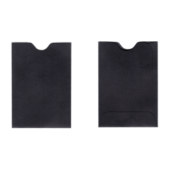 Hotel key card sleeve, 2-3/8" x 3-1/2" open end, in black wove stock, shown front and back view
