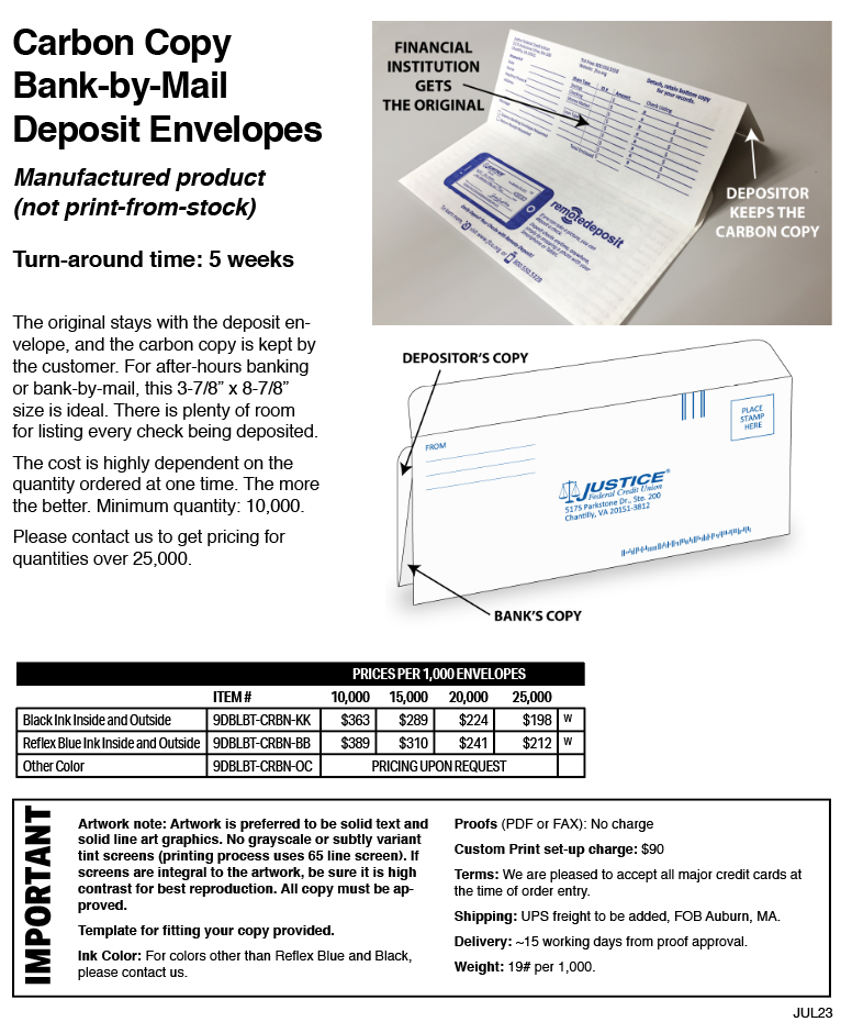Carbon Copy Bank-by-Mail Deposit Envelope - Sheppard Envelope