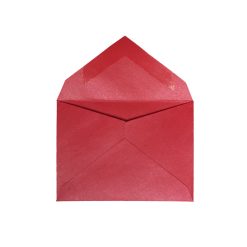 Gift card envelope Style B, Baronial Style, 2-5/8 inches by 3-5/8 inches, in Star Dream Jupiter Red paper, shown here with flap extended