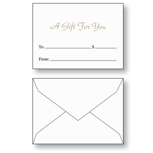 Gift Card Envelope Style B, 2-5/8" x 3-5/8" Baronial, preprinted with "A Gift for You" in gold print and "To, From, Amount" in black print.