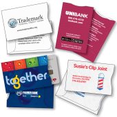 Credit card sleeves shown in various substrates and custom printed in light ink coverage and heavy ink coverage front and back.