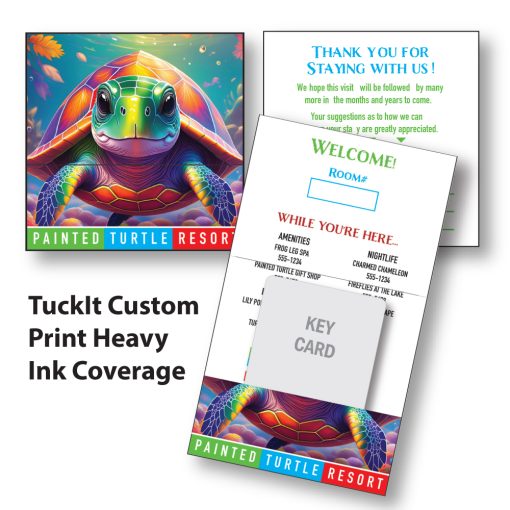TuckIt™ Hotel Key Card Holder, shown here custom printed with heavy ink coverage in full color