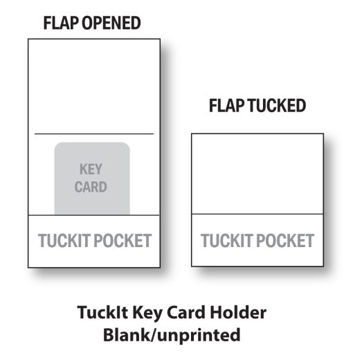 TuckIt™ Hotel Key Card Holder, shown here blank, unprinted, with inside view and with flap tucked